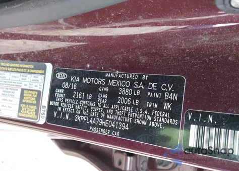 2017 Kia Forte Lx из США, поврежденный, VIN 3KPFL4A79HE041394